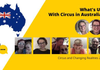 Pictured are panelists from Circus and Changing Realities 2020-What's Up with Circus in Australia? and a map of Australia
