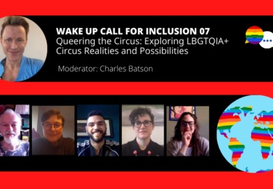 A black and red graphic depicting the panelists of this episode of Wake Up Call for Inclusion