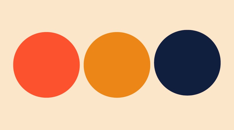 Three circles lined up: one orange, one yellow, one blue