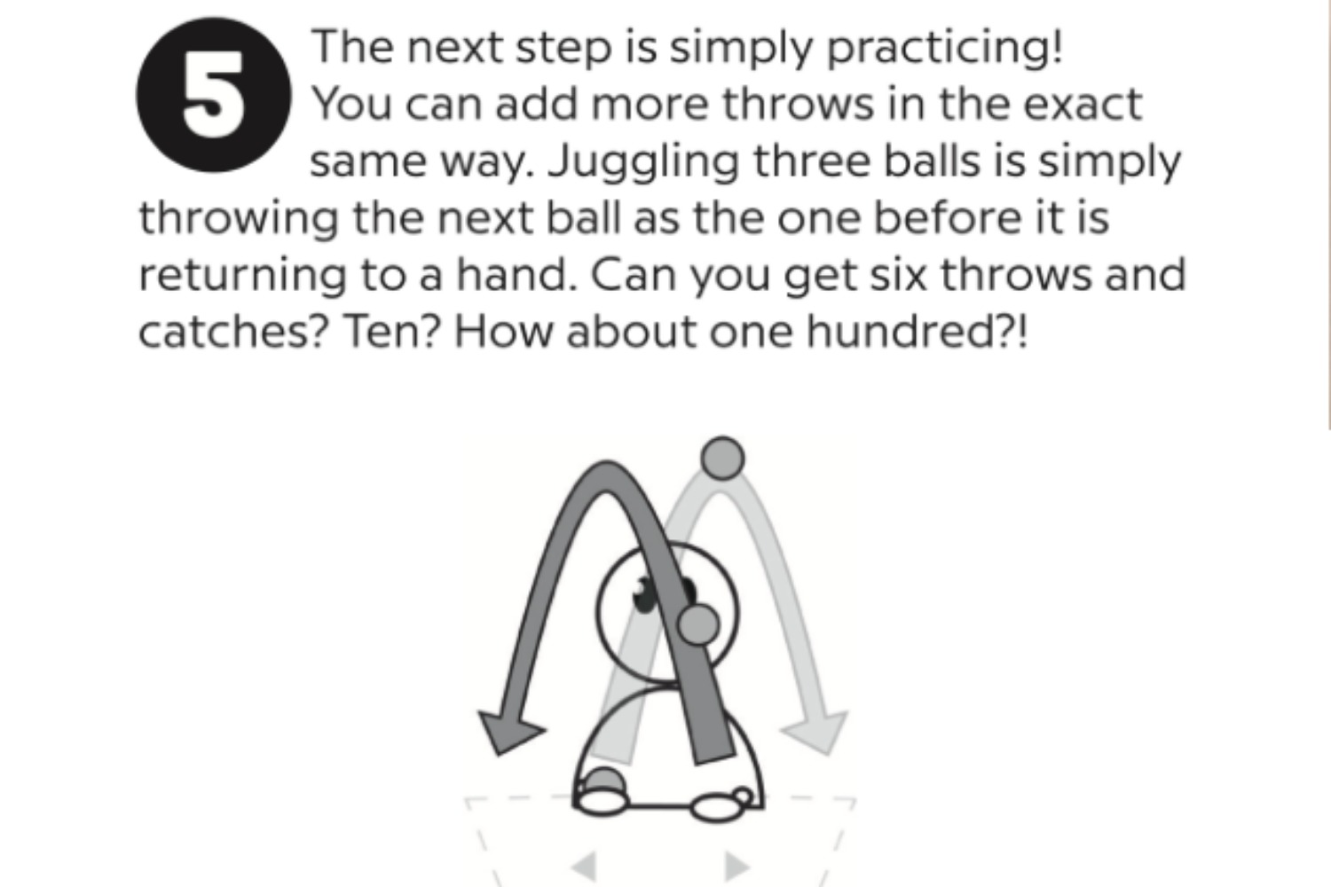 Instructional three-ball-juggling diagram from the Arrowhead Juggling Art Kit