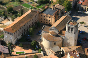 Overhead view of the Circusland museum building, part of the historic St. Peter's Monastery in Besalu, Spain.