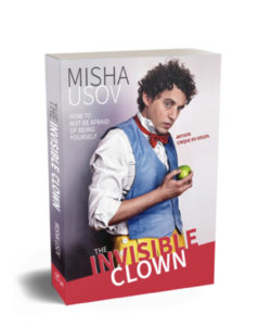 Ukrainian clown Misha Usov depicted on the cover of his book The Invisible Clown