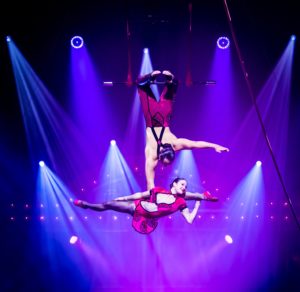 Big Apple Circus acrobats wear a design from Duo Rose