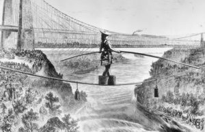 Women in circus history: a "Female Blondin" tightrope walker crosses the Avon Gorge 