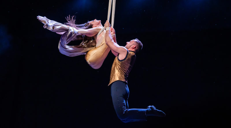 Jen Bricker-Bauer, legless circus performer, and her husband Dominik Bauer on aerial silks in "I'mPossible"