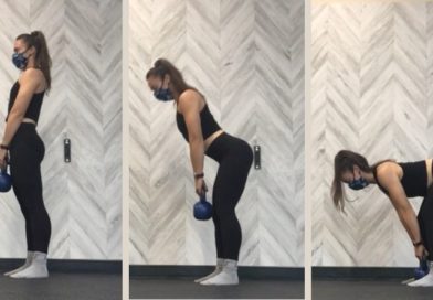 female trainer demonstrates proper deadlifting technique in three steps
