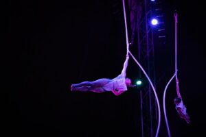 Julia Grace Lumpkin performs aerial web in FSU Circus' show Cosmic