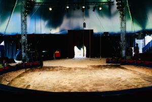 After a Circus Monti show, the sand-filled ring and tent are empty