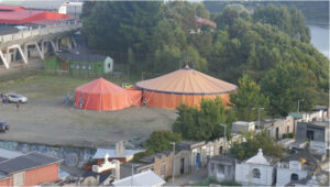 The orange circus tent of the Circo Hermanos Castro