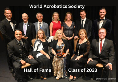 Members of the World Acrobatics Society in formal attire for their 2023 Hall of Fame banquet