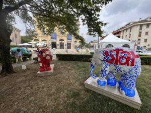 The Elephant Parade at Salieri Festival consists of unique painted elephant statues positioned around the town of Legnago, Italy